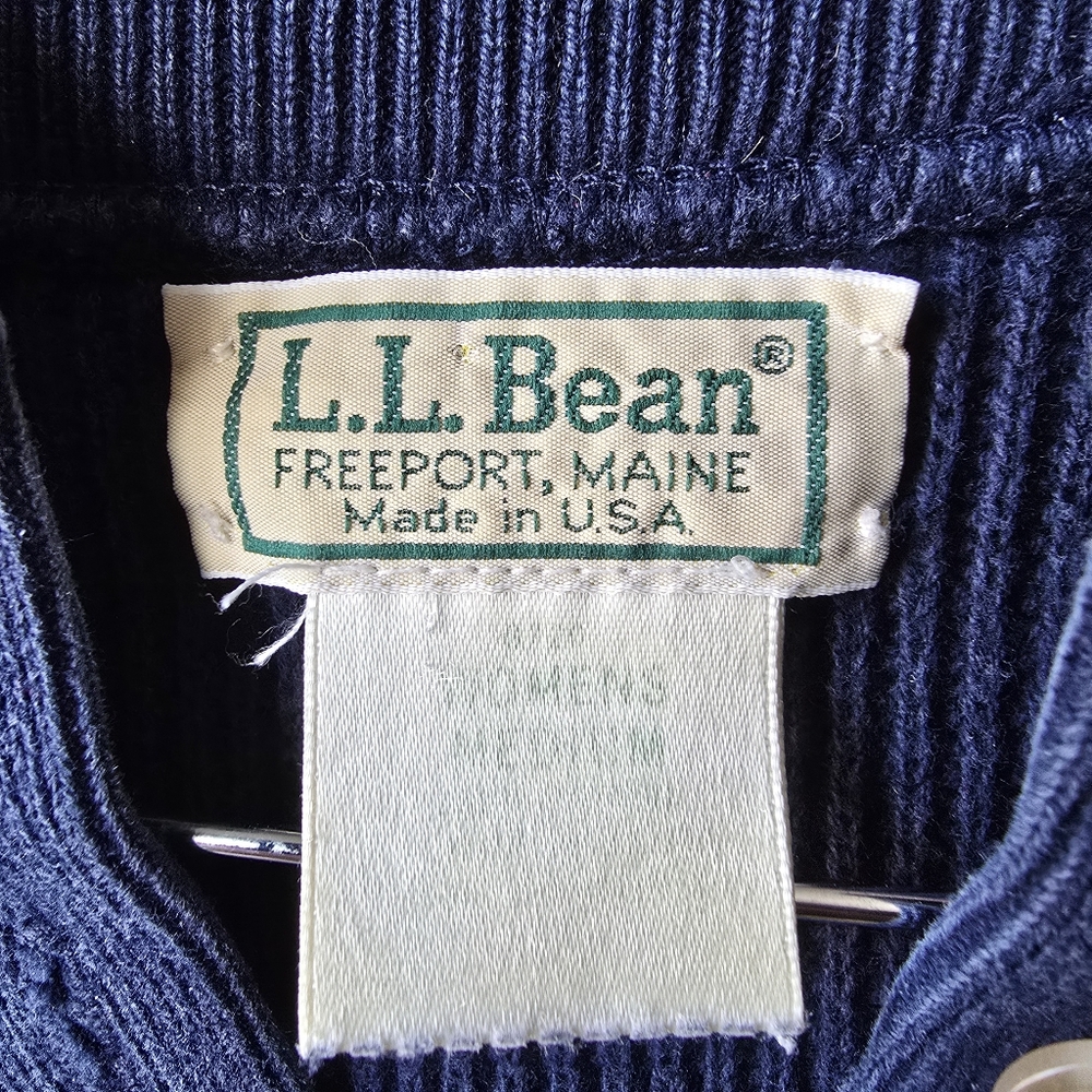 Vintage LL Bean Navy Blue Cotton Knit Button Sweater Womens Medium - Picture 6 of 10